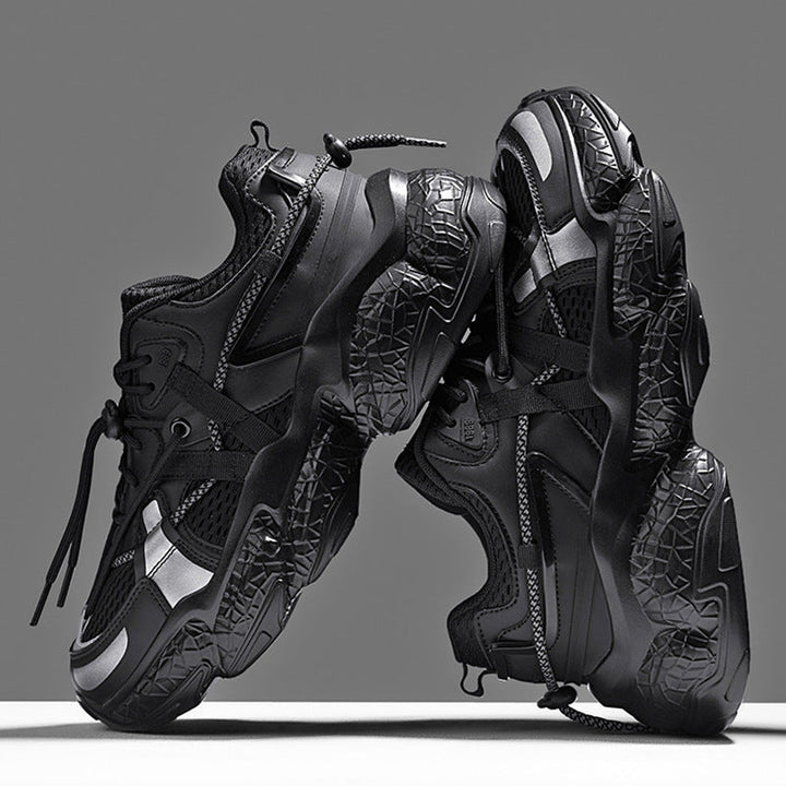 Damen Schwarze Rutschfeste Plateau Sneaker Mit Schnürung