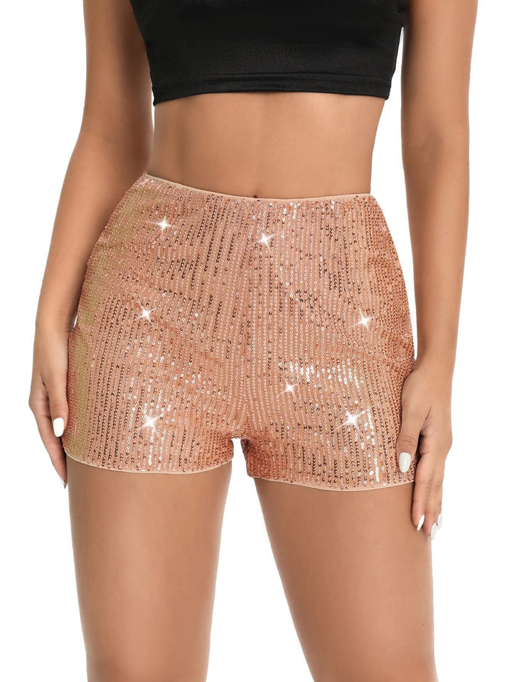 Damen Hochgeschnittene Pailletten Shorts – Glänzender Party Glam Fit