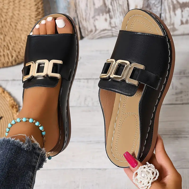 Damen Slip-On Keilabsatz Sandalen Mit Schnalle – Bequeme Plateauschuhe