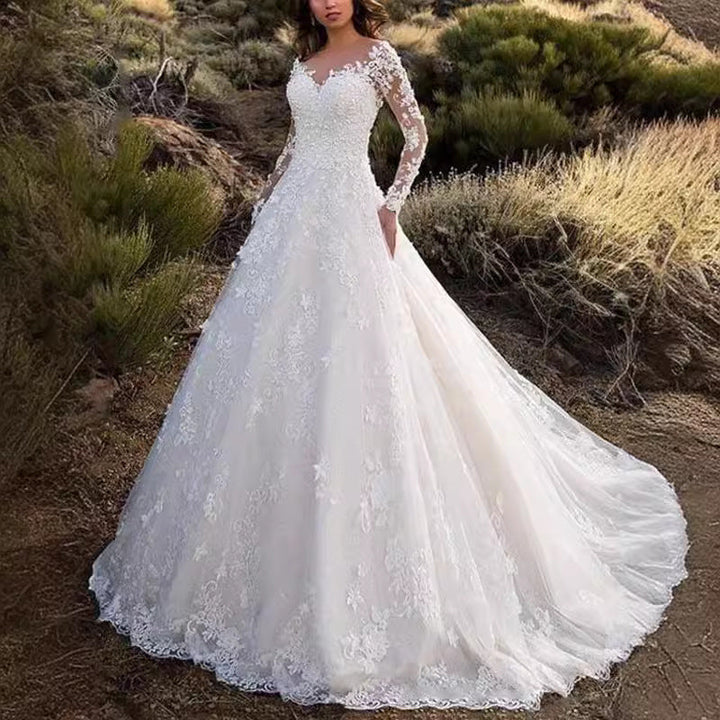 Damen Elegantes Spitzenbesetztes Hochzeitskleid Mit Voluminösem Rock – Prinzessin Brautkleid