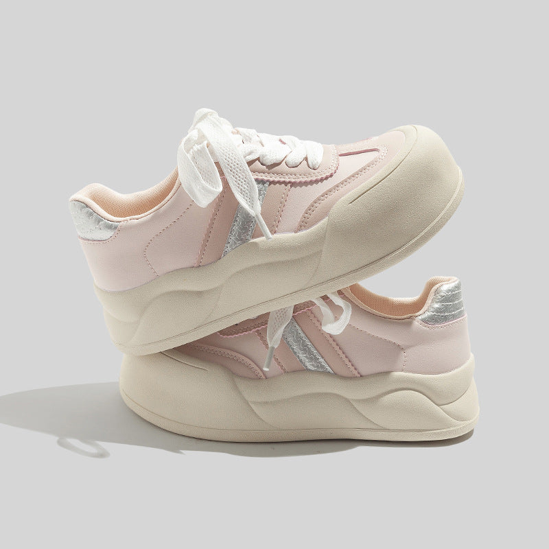 Damen Stilvolle Schnürbare Ledersneaker Mit Plateausohle