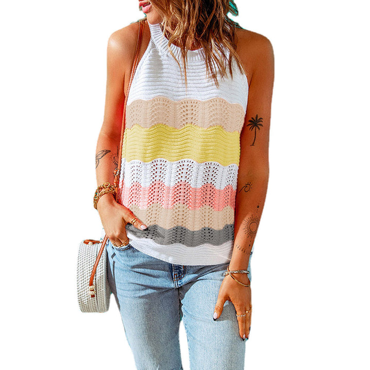 Damen Ärmelloses Stricktop – Buntes Wellenmuster Sommer Tanktop