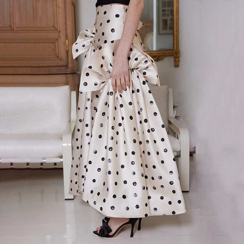 Eleganter Polka‑Dot Maxirock – A‑Linie & High Waist | Vegan Satin