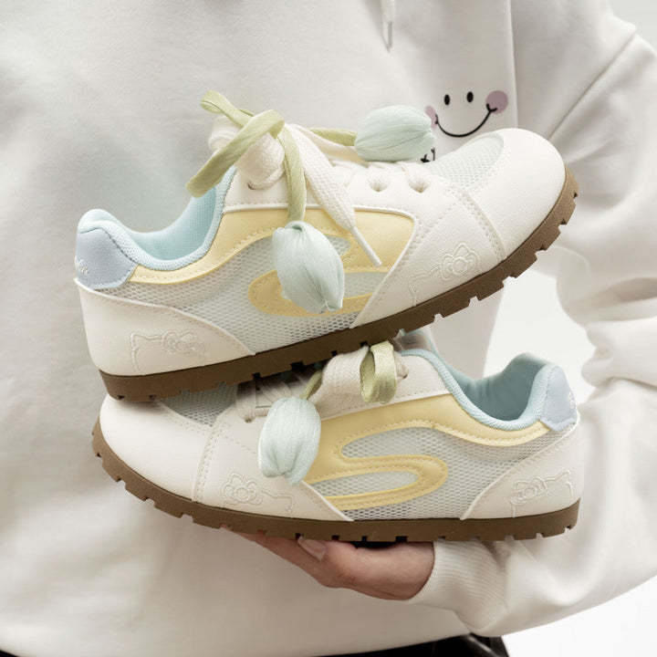 Damen Trendige Hello Kitty Rutschfeste Sneaker Mit Einzigartiger Blüten Schnürung