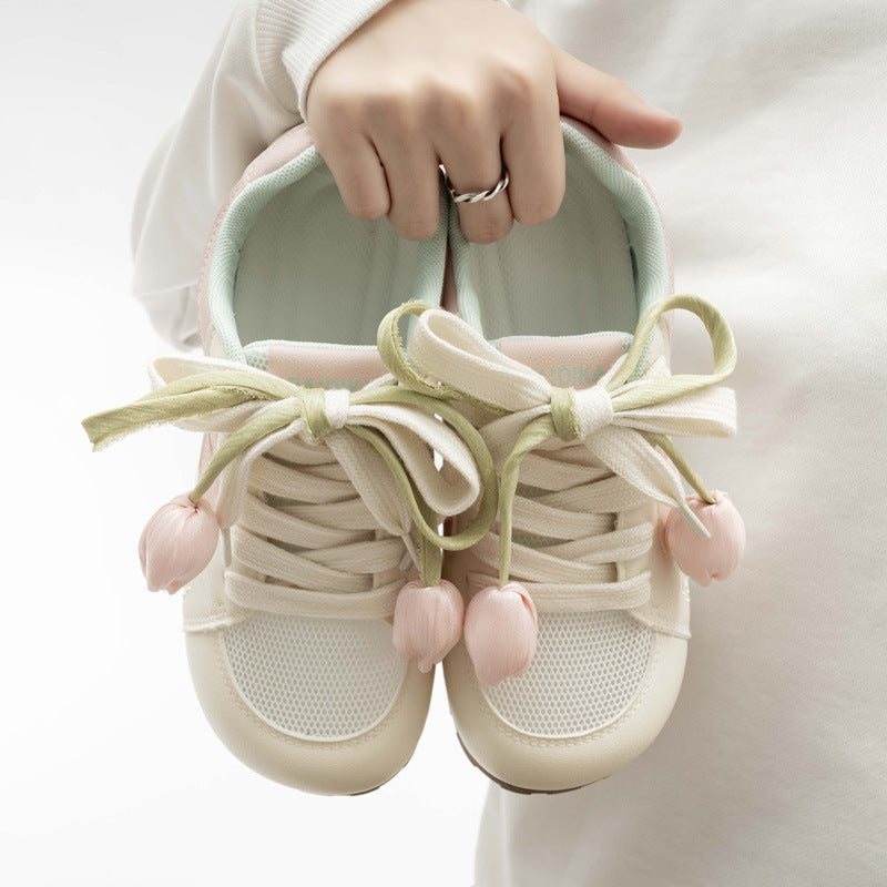 Damen Trendige Hello Kitty Rutschfeste Sneaker Mit Einzigartiger Blüten Schnürung