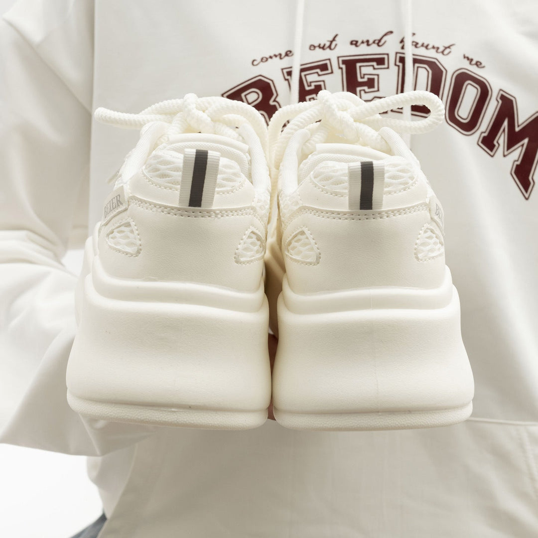 Damen Weiße Mesh Plattform Sneaker Mit Schnürung