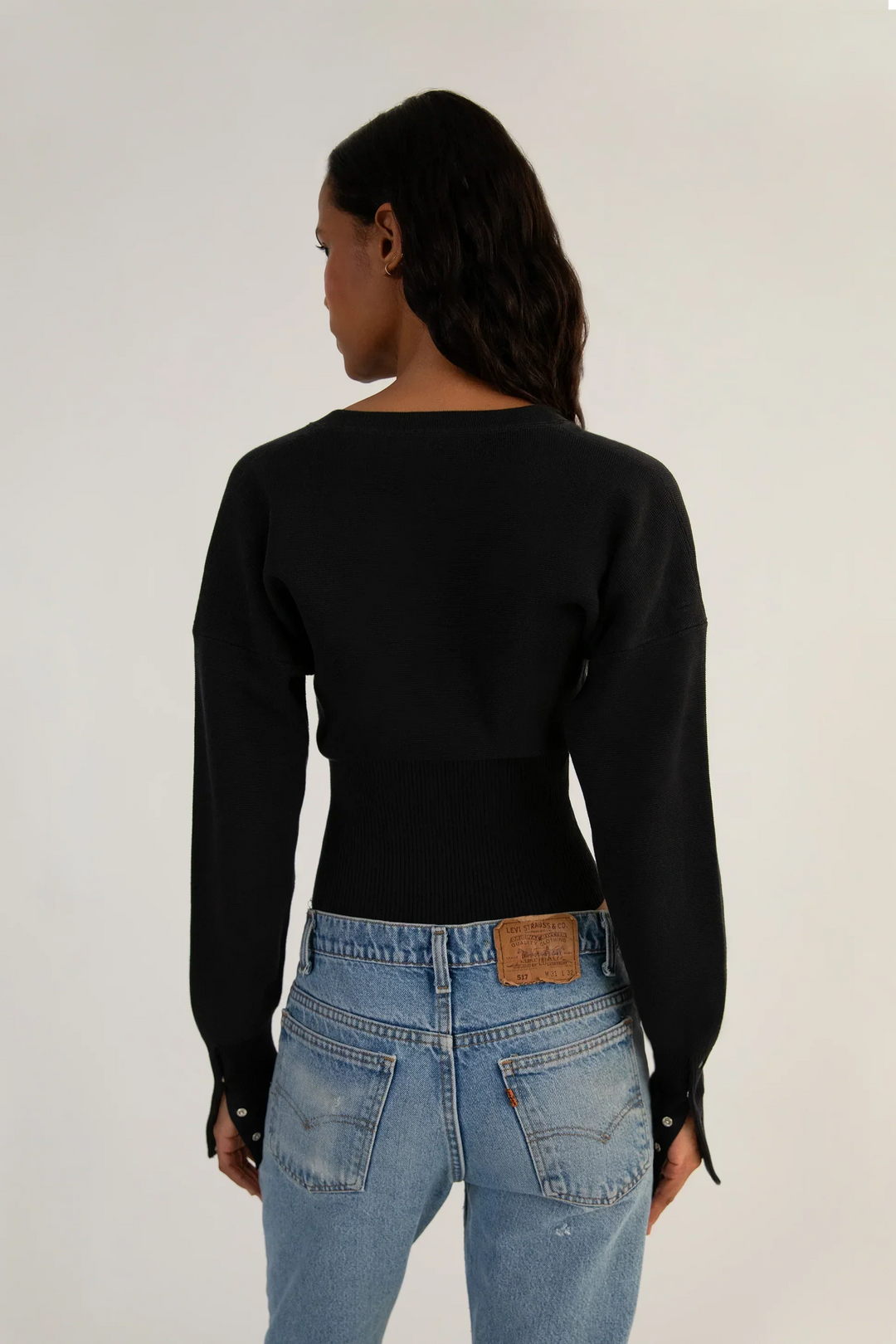 Gerippter, kurzer Damen-Cardigan mit Knöpfen – Figurbetontes Langarm-Strickoberteil