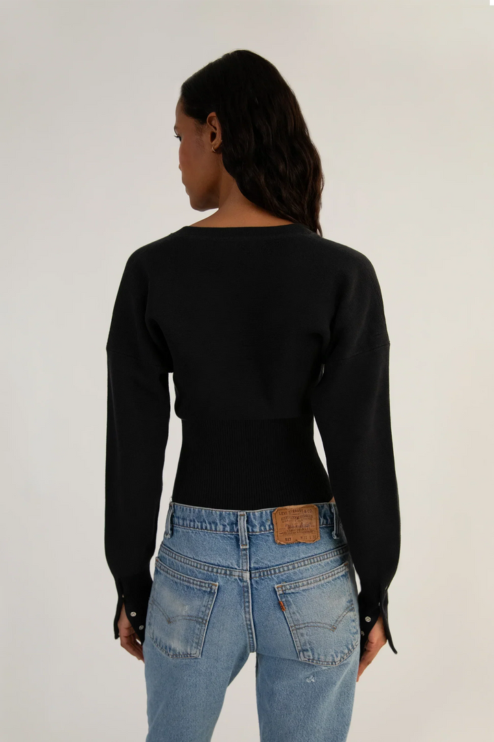 Gerippter, kurzer Damen-Cardigan mit Knöpfen – Figurbetontes Langarm-Strickoberteil