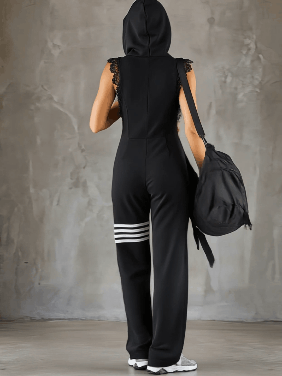 Damen Ärmelloser Langer Jumpsuit - Hoodie Gestreiftes Casual Outfit