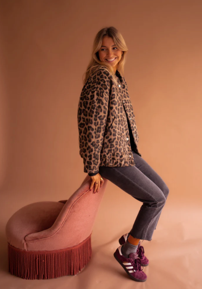 Damen Bomberjacke Mit Leopardenmuster