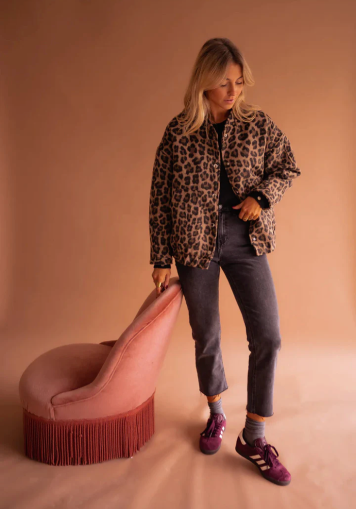Damen Bomberjacke Mit Leopardenmuster