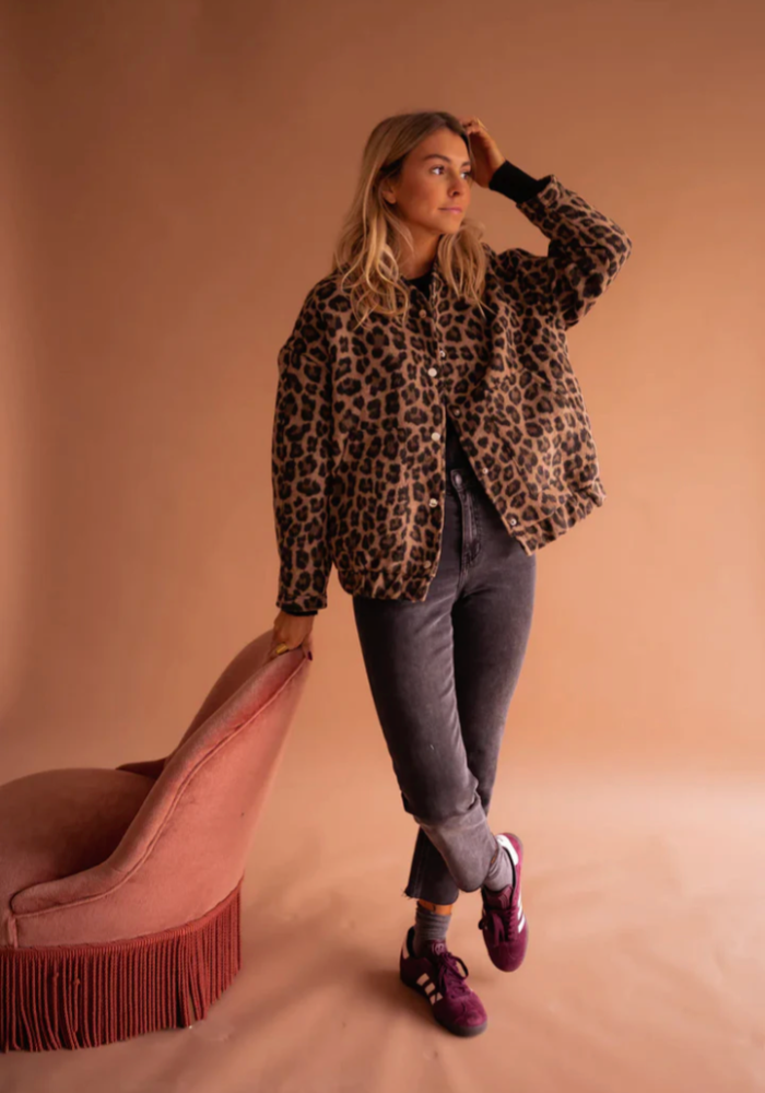 Damen Bomberjacke Mit Leopardenmuster