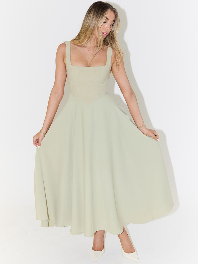 Damen Ärmelloses Korsett Midikleid