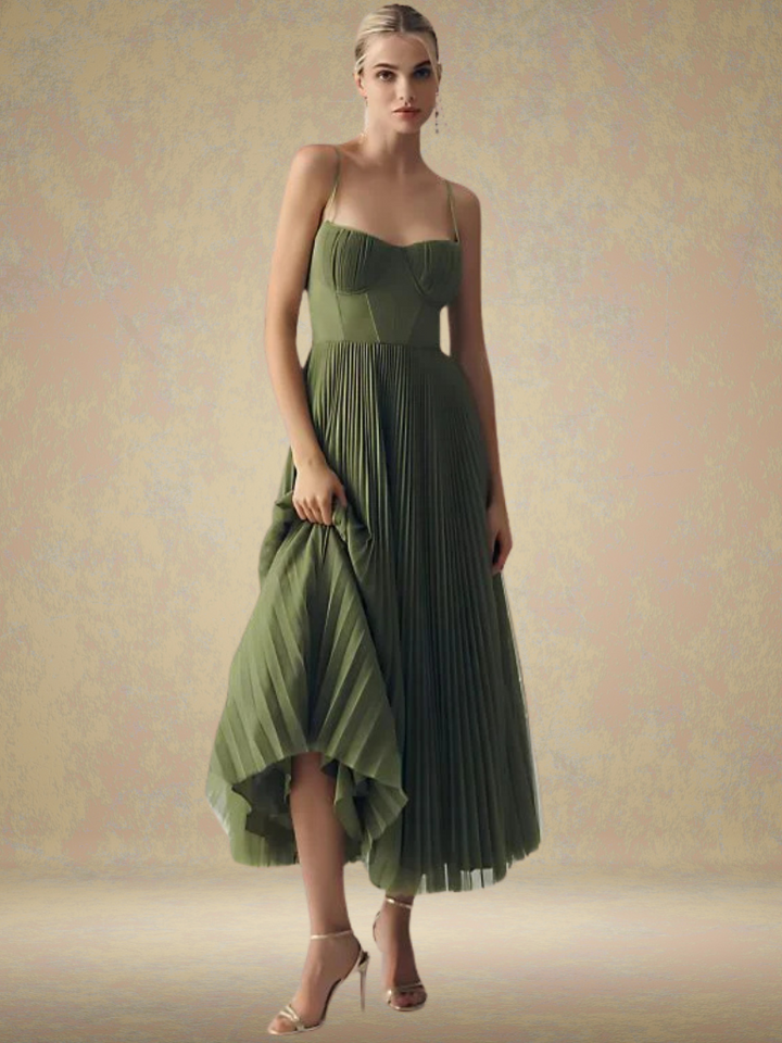 Damen Ärmelloses Korsett Faltenkleid