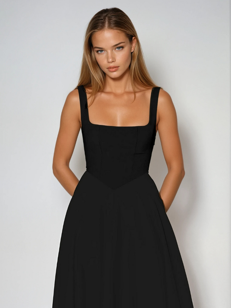 Damen Schwarzes Ärmelloses Kleid