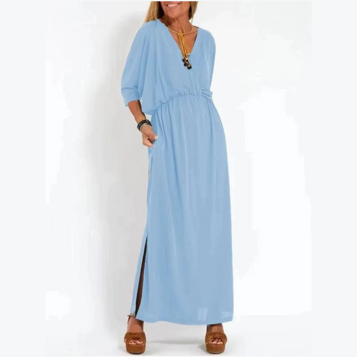 Damen V-Ausschnitt Lunge Kleid