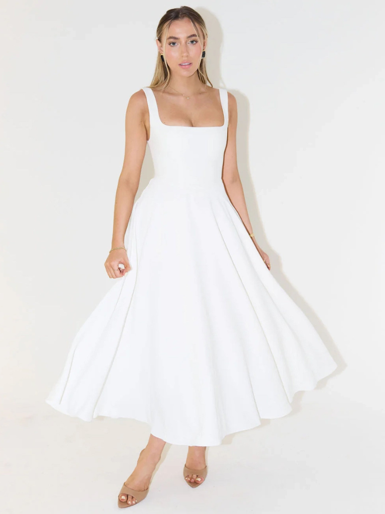 Damen Ärmelloses Korsett Midikleid