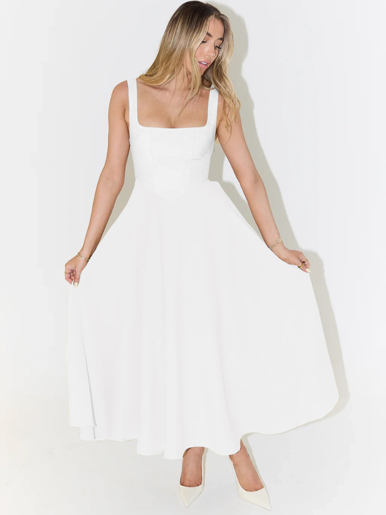Damen Ärmelloses Korsett Midikleid