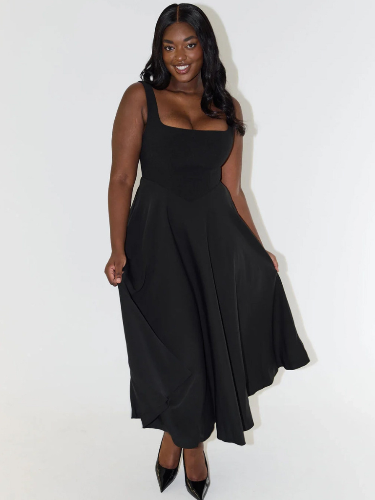 Damen Schwarzes Ärmelloses Kleid