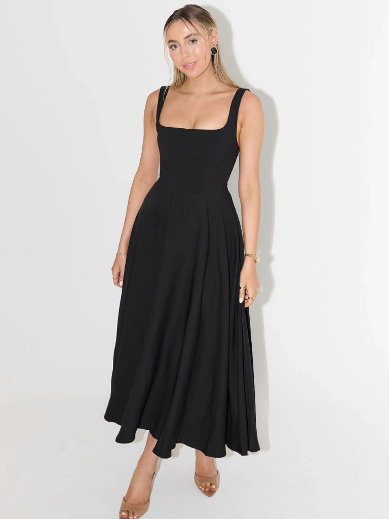 Damen Schwarzes Ärmelloses Kleid
