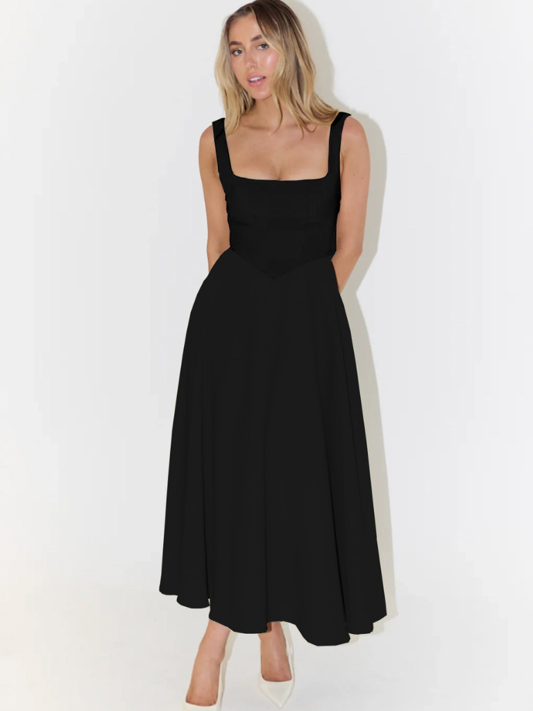 Damen Schwarzes Ärmelloses Kleid