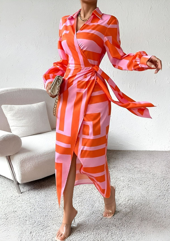 Damen Mehrfarbig Wickelkleid
