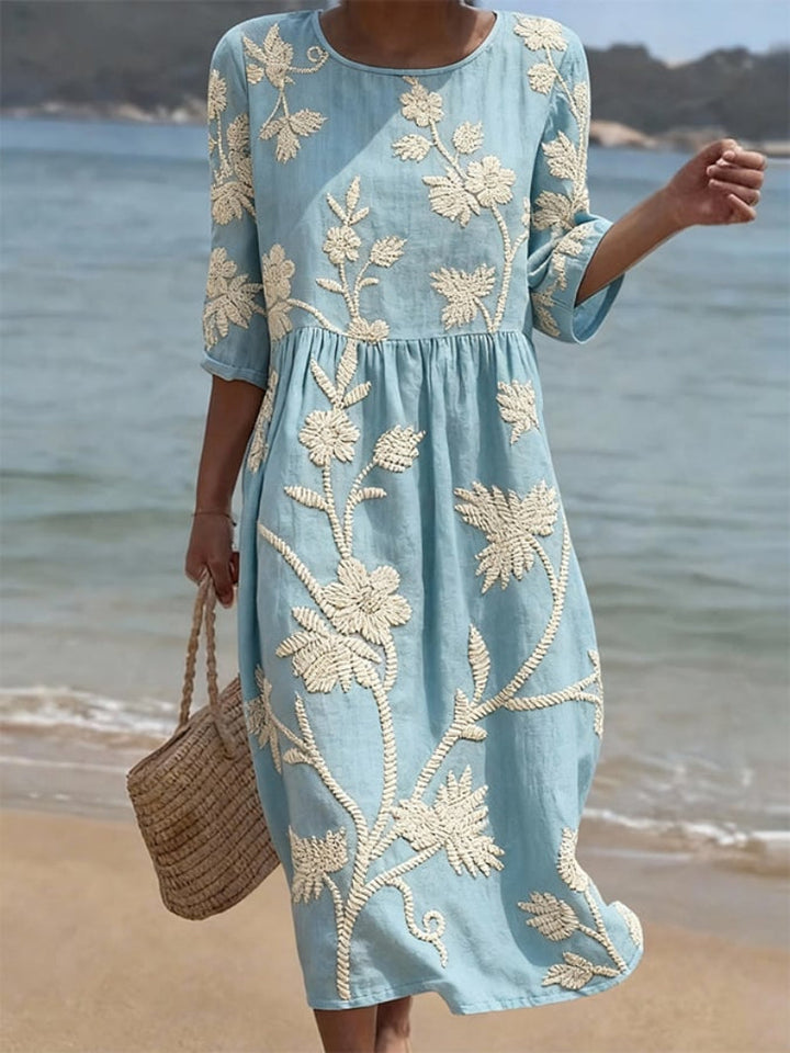 Damen Lockeres Blumiges Sommer Midi Kleid – Leichtes Freizeitkleid