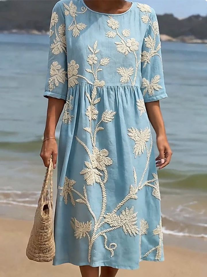 Damen Lockeres Blumiges Sommer Midi Kleid – Leichtes Freizeitkleid