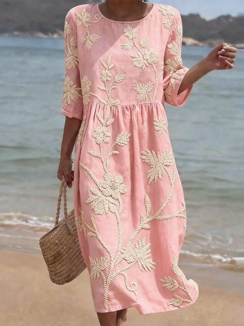 Damen Lockeres Blumiges Sommer Midi Kleid – Leichtes Freizeitkleid