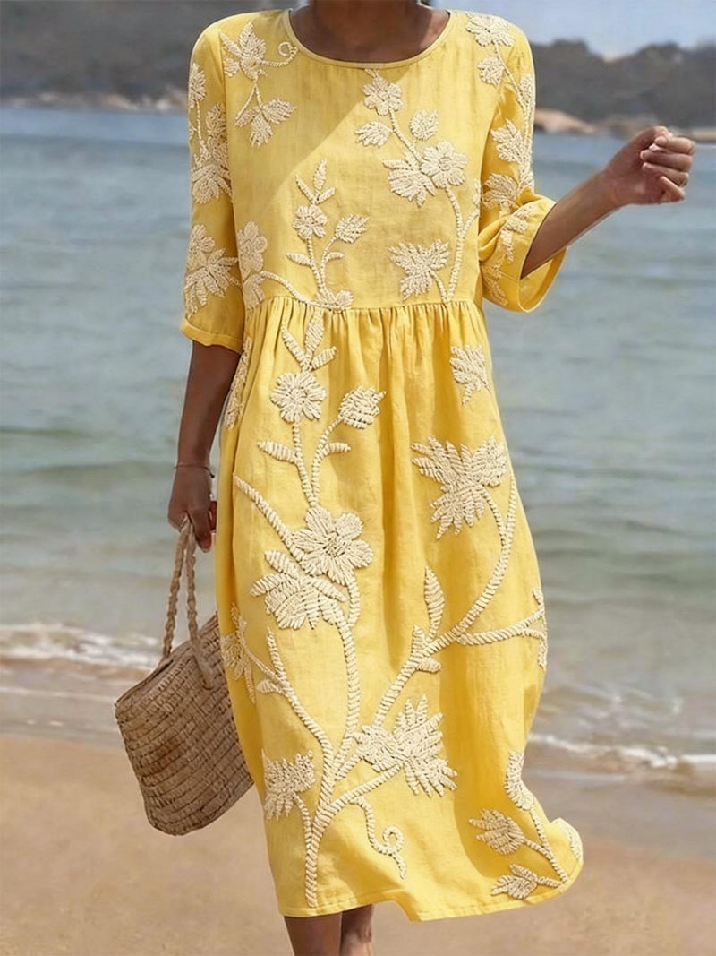 Damen Lockeres Blumiges Sommer Midi Kleid – Leichtes Freizeitkleid