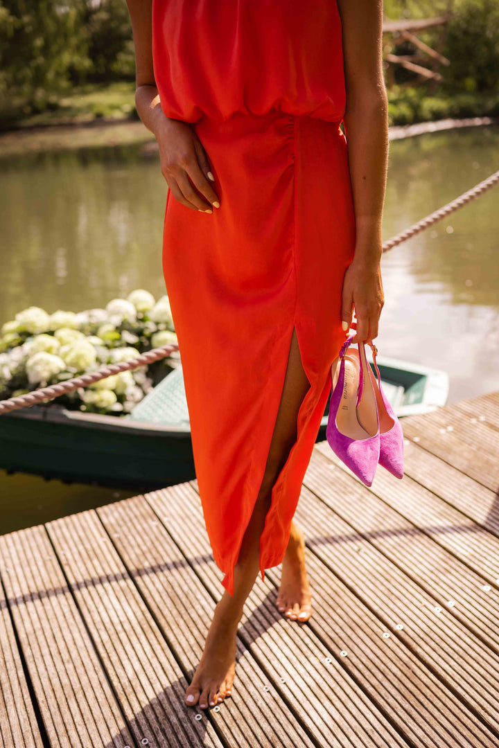 Damen Rotes Ärmelloses Kleid