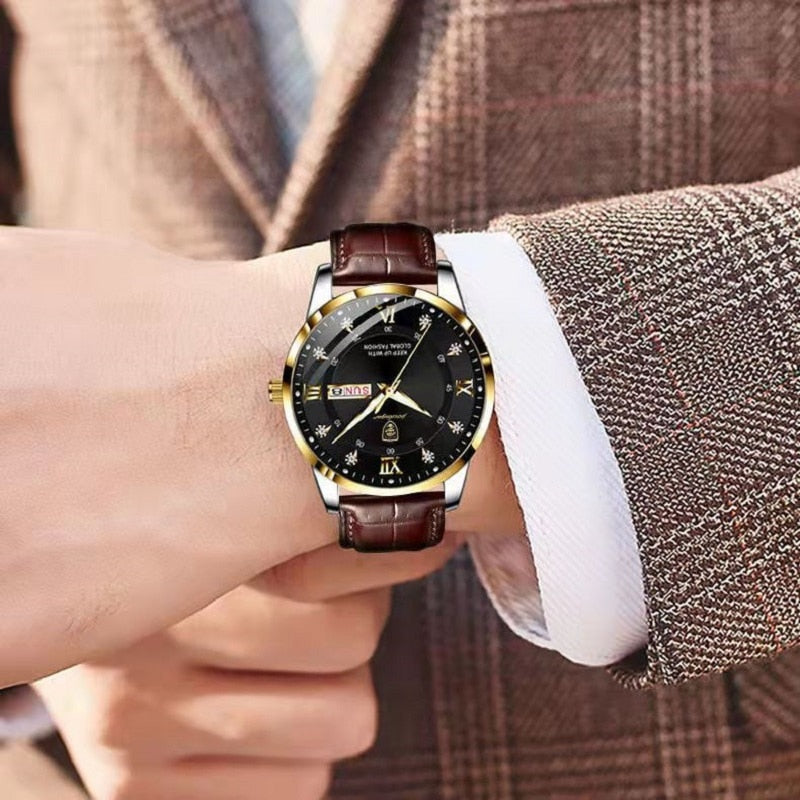 Herren Armbanduhr Aus Kunstleder Mit Analoganzeige