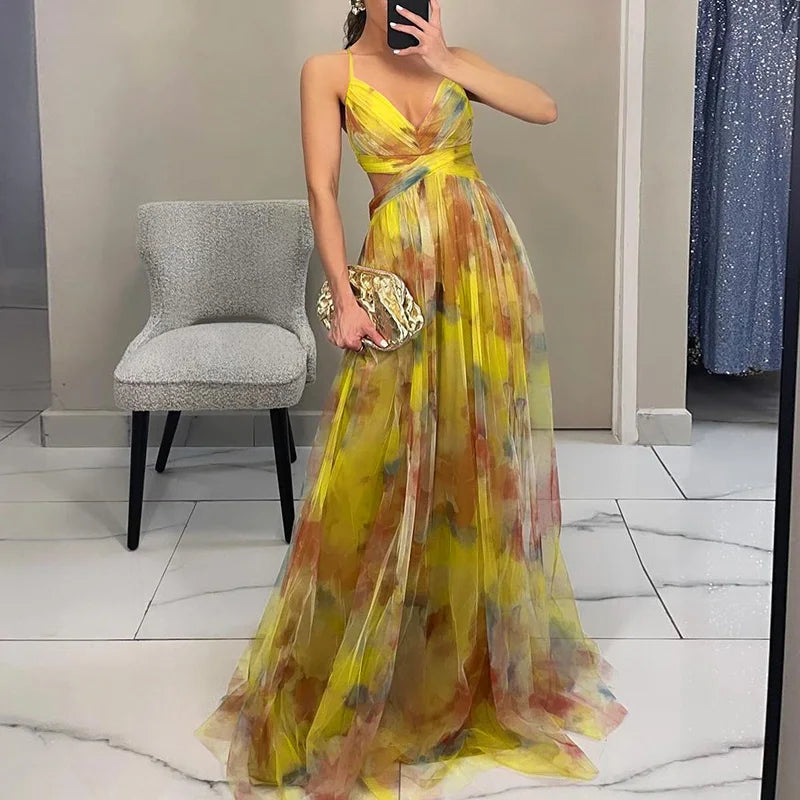 Damen Ärmelloses Maxikleid Mit Blumenmuster