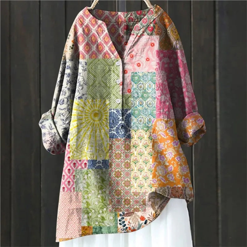 Damen Florale Lange Bluse