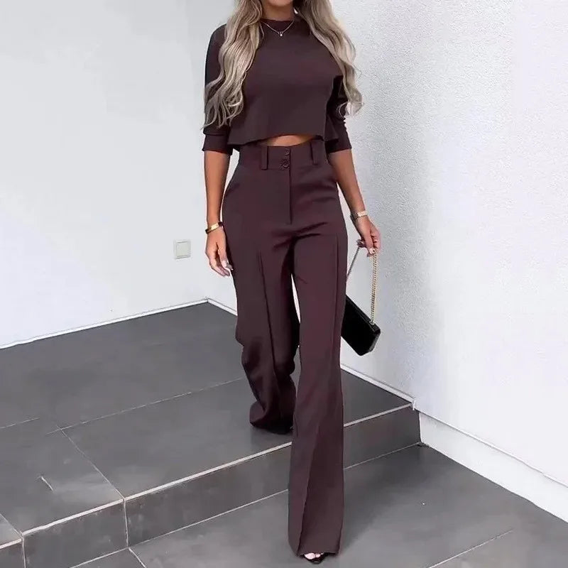 Damen Kurzes Oberteil Und Hosen Set