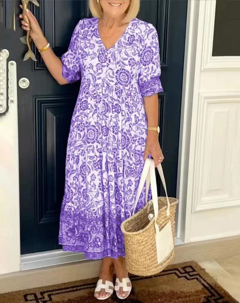 Damen Kleid Mit Blumenmuster Im Boho