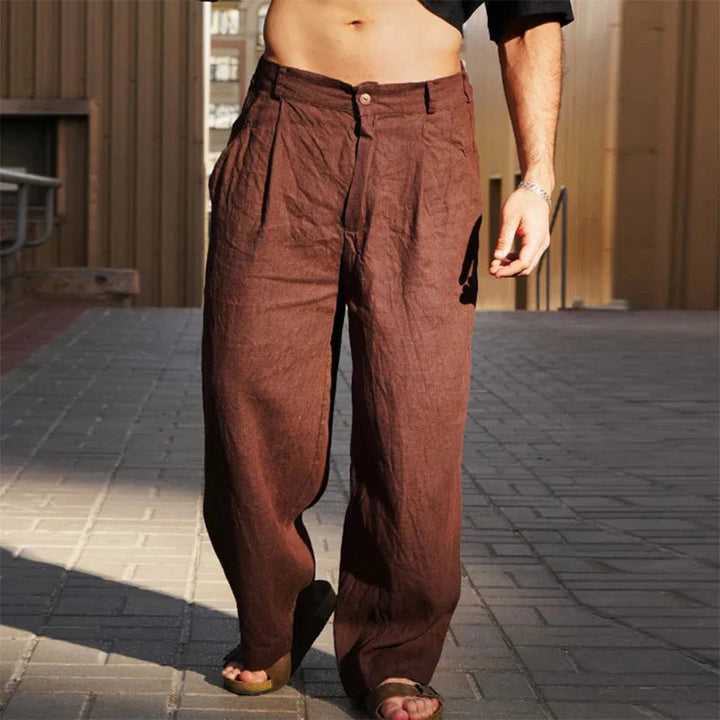 Herren Leichte Weite Hose Aus Leinen