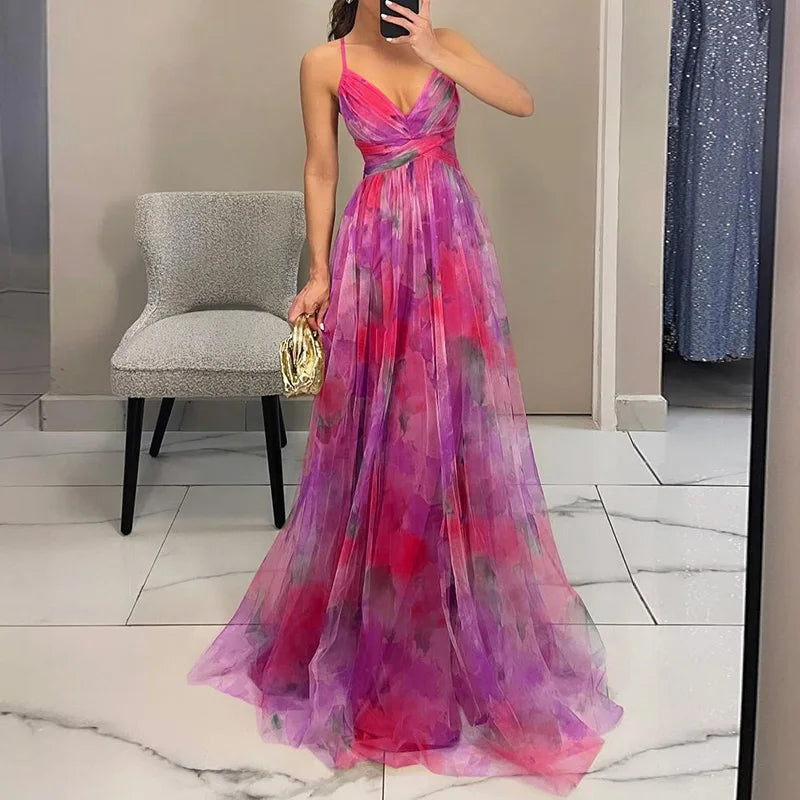 Damen Ärmelloses Maxikleid Mit Blumenmuster