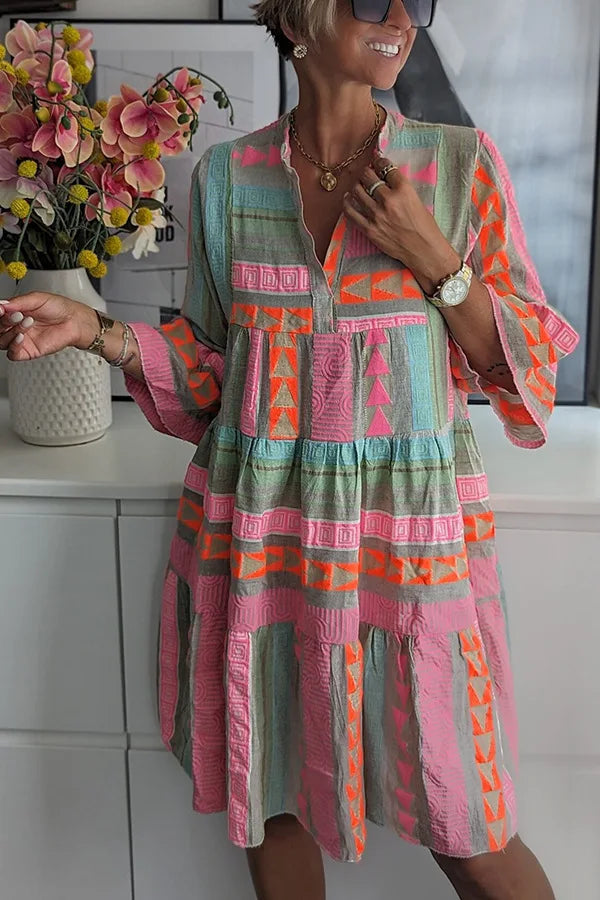 Damen Mehrfarbiges Baumwoll Sommerkleid