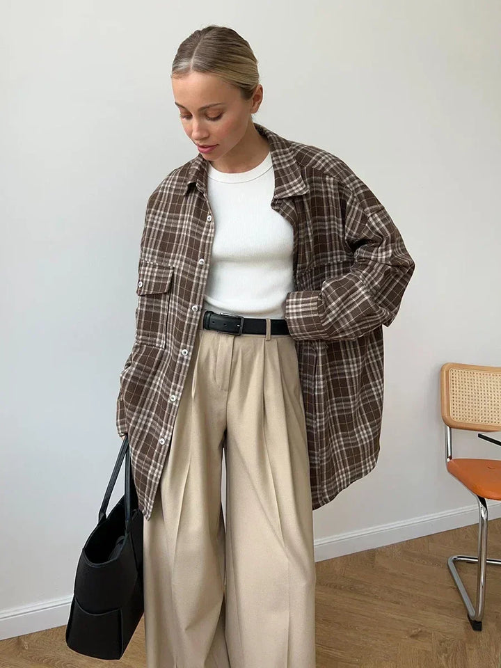 Damen Vintage Karo-Flanellshirt – Lockeres Langarm-Top
