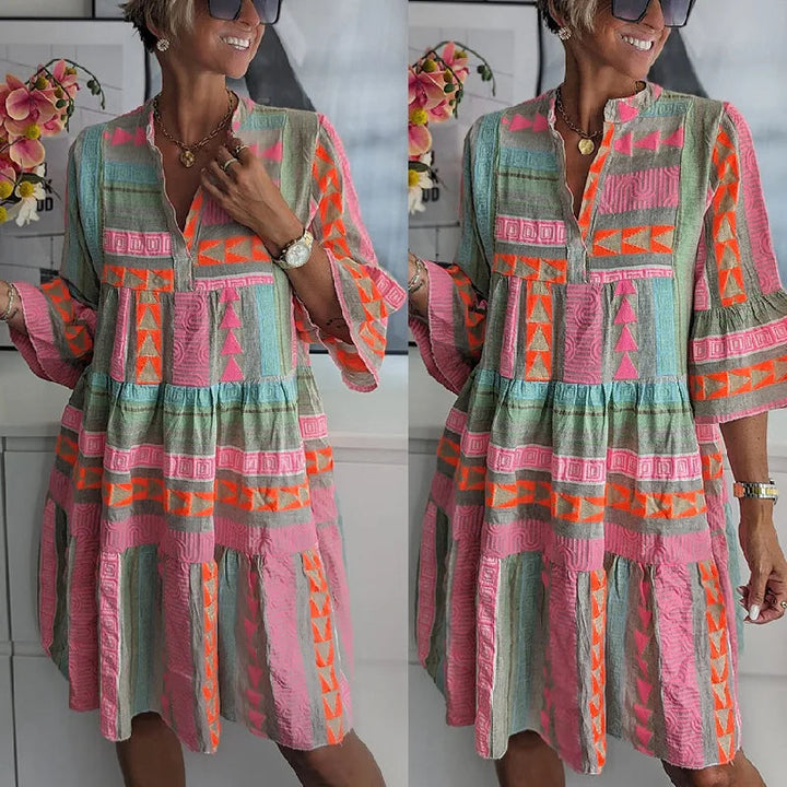 Damen Mehrfarbiges Baumwoll Sommerkleid
