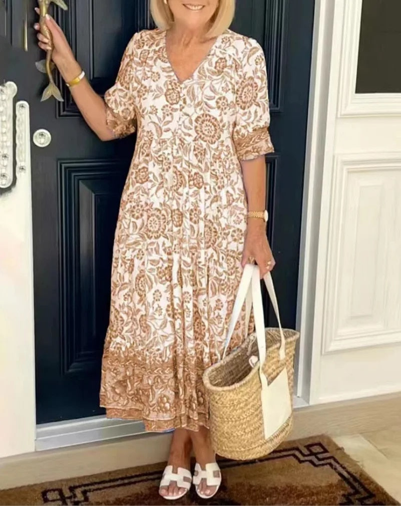 Damen Kleid Mit Blumenmuster Im Boho