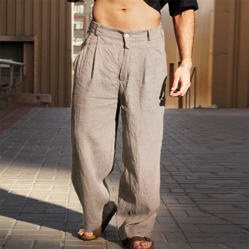 Herren Leichte Weite Hose Aus Leinen