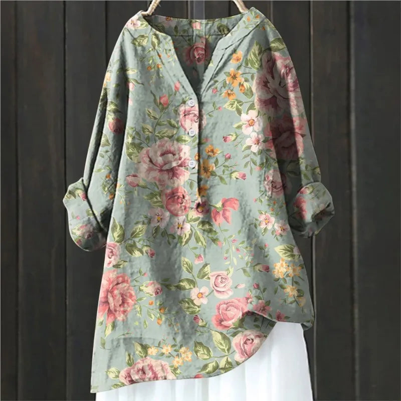 Damen Florale Lange Bluse