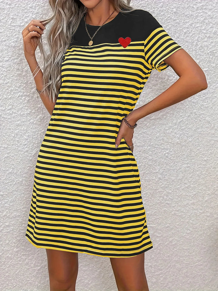 Damen Gestreiftes Kurzarm Kleid