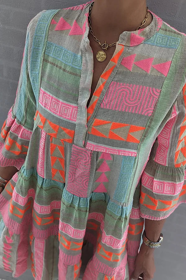 Damen Mehrfarbiges Baumwoll Sommerkleid