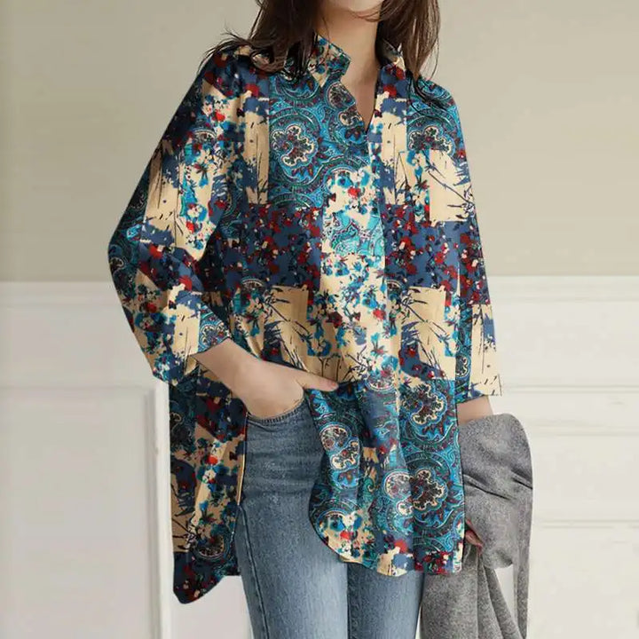 Damen Bunt Bedrucktes Hemd – Lockeres Langshirt Lässiges Top