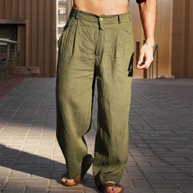 Herren Leichte Weite Hose Aus Leinen