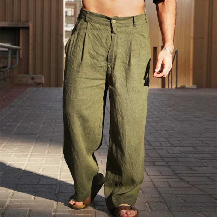 Herren Leichte Weite Hose Aus Leinen