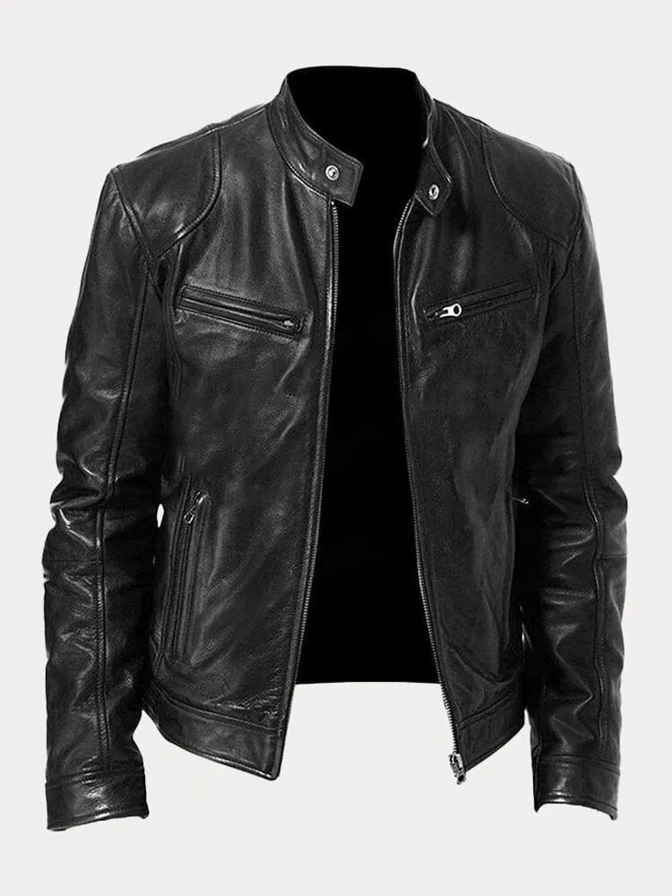 Herren Schwarze Leder Bikerjacke Premium Moto Stil – Slim Fit Jacke